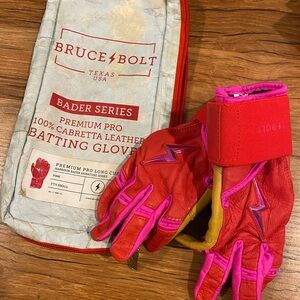 Bruce Bolt Red and Pink Batting Gloves youth bader series long cuff